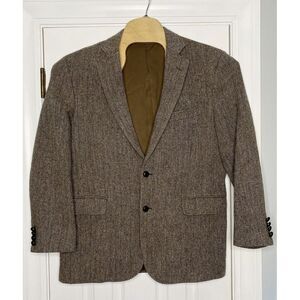 Brooks Brothers Madison X Harris Tweed Herringbone Jacket 43R Brown Wood Buttons